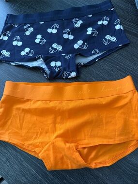 PINK Victoria's Secret Navy Cherry Print & Orange Boyshorts - 2-Pack